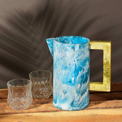 Pitcher | Blue Resin Wave Design | 8.3"x 5.1"x 8.8"