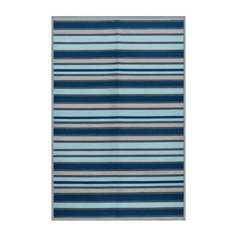 Washable Ice Blue Light Gray Striped Area Rug, Rectangle 5' x 8'