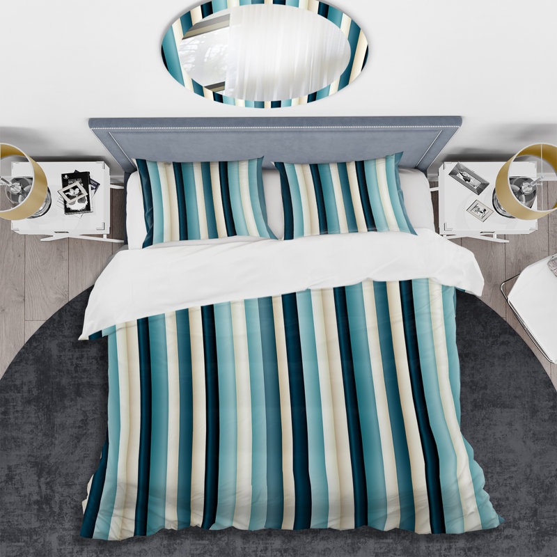 Literie harmonie à rayures bleues et beiges, Housse de couette simple + 1 taie décorative stan