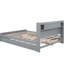 Grand lit plateforme en bois avec rangement à DEL, 2 tiroirs et 1 lit gigogne simple, gris