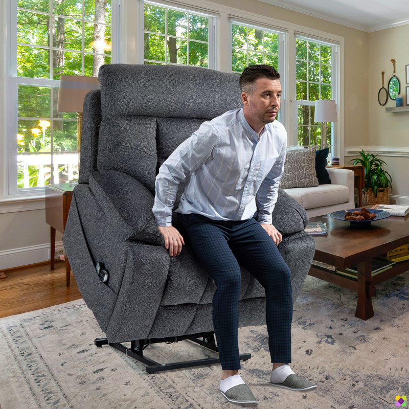 Vayun 40.94"W Chenille 4 Motors Liftable Recliner, Adjustable Headrest, Gray