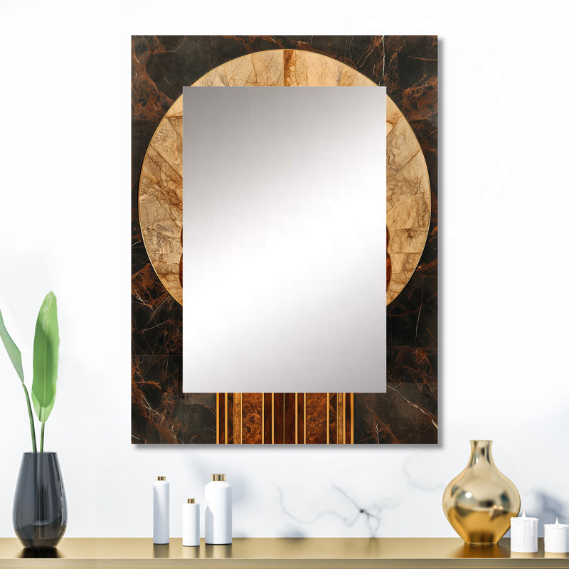 Mosaique noyer Essential Forms I - miroir mural moderne, miroir décoratif moderne, impression d'art en métal, 32 po x 24 po