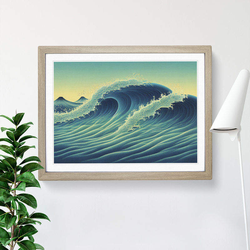 XH1022-7161X Pretty Japanese Wave - Single Picture Frame Print, 46cm H x 64cm W, Brown