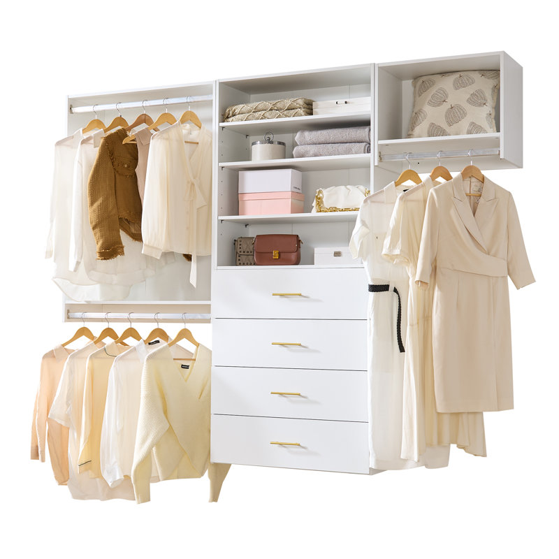 72" H - 76.5" W Closet System With 4 Drawers And 3 Adjustable Shelves