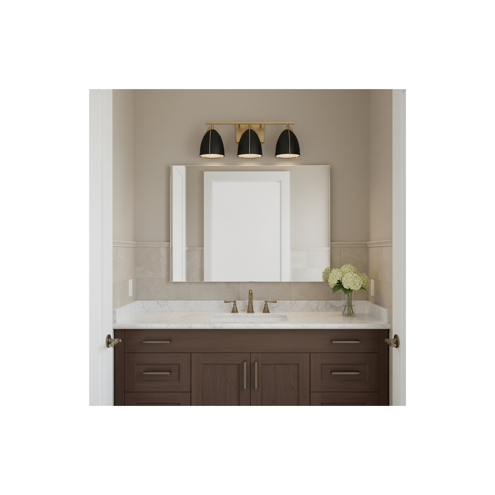 Noel 3-Light Dimmable Steel Vanity Light , Satin Brass, No