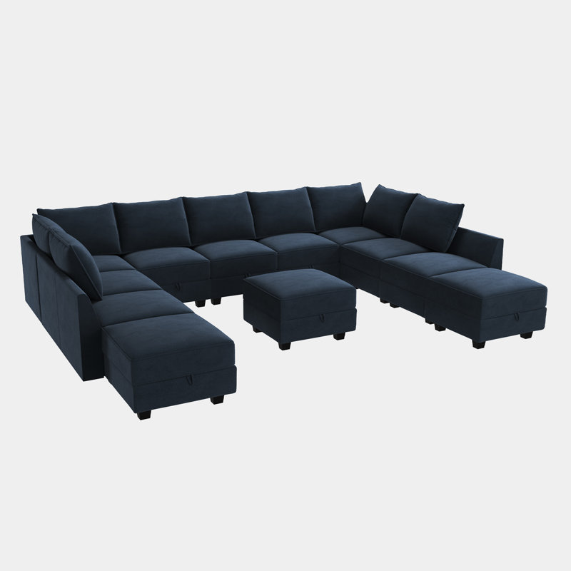 Canapé modulaire rembourré en velours Kandle, Velours bleu
