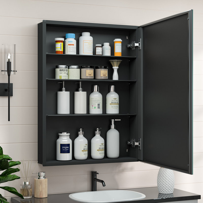 Armoire à pharmacie Husai, Noir, H 32 po x l 24 po x P 4,3 po