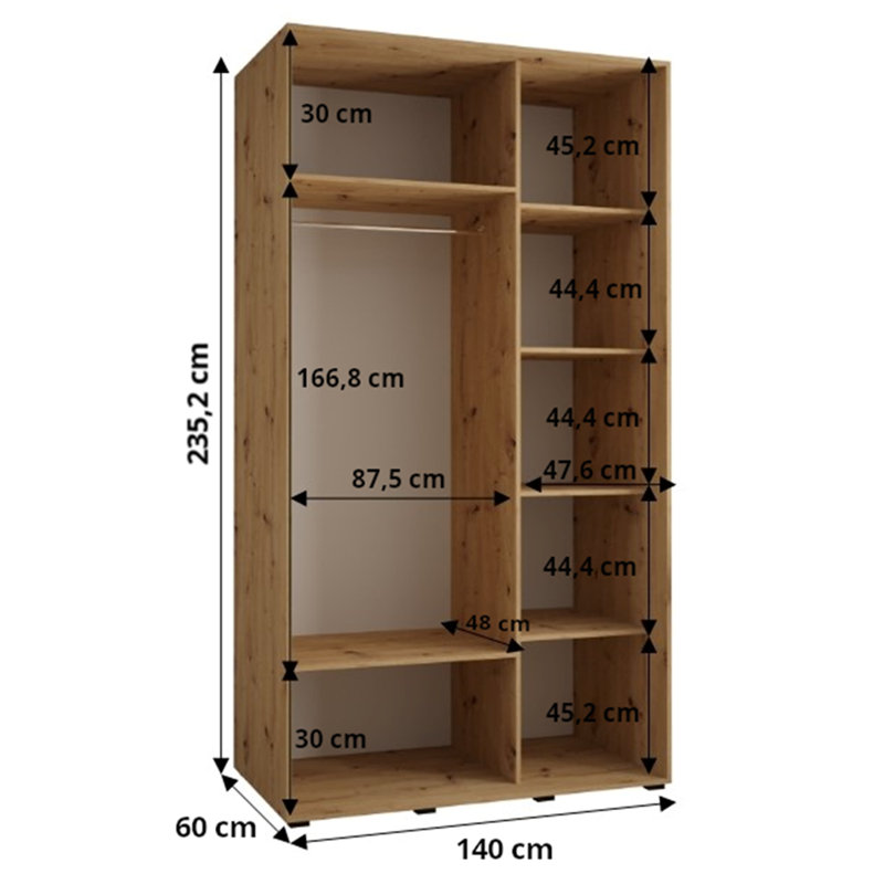 Sliding Wardrobe Vado, White/Black, 235.2cm H x 140cm W x 60cm D