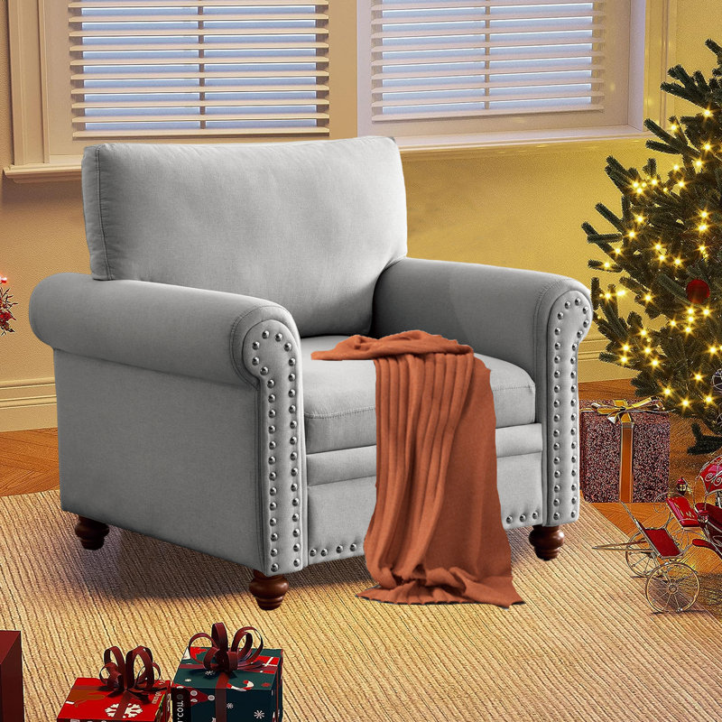 Fauteuil large de 35,8 po Zeferino, 100 % polyester gris clair