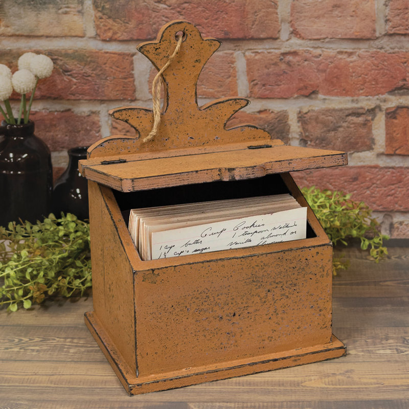 Boîte à recettes en bois vieilli et moutarde