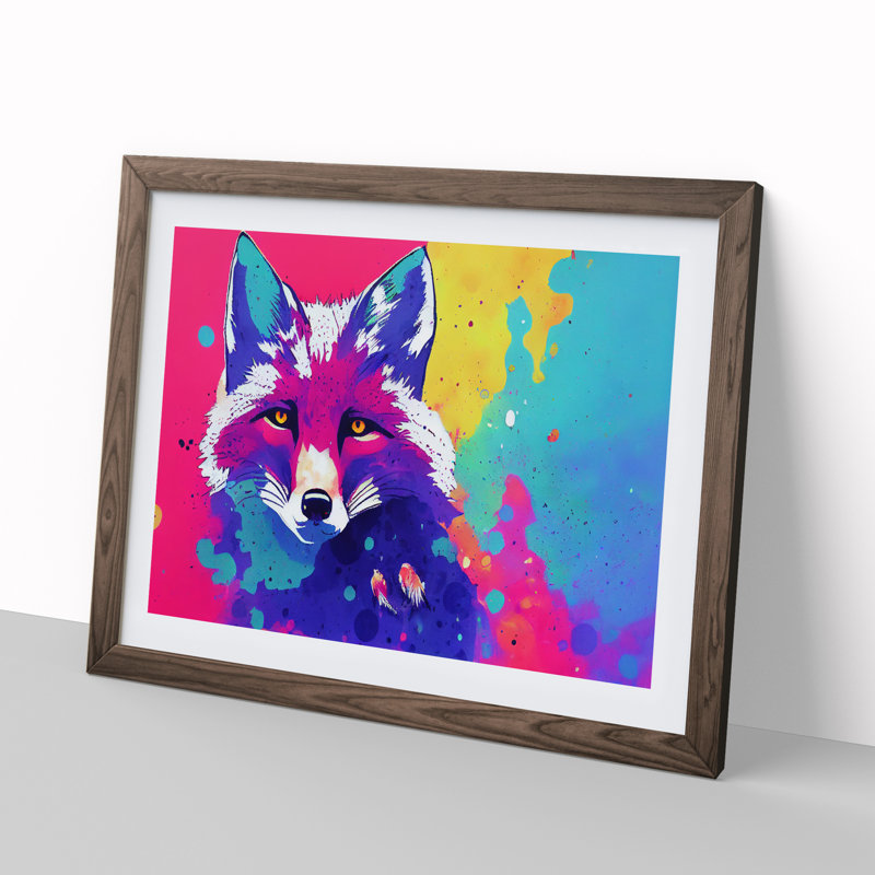 Fox Splatter - Single Picture Frame Print, 34cm H x 46cm W x 2cm D, Walnut