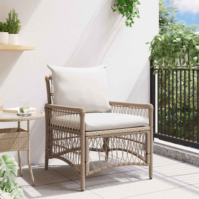 Outdoor Patio Dining Chair with Cushion, Beige, Beige