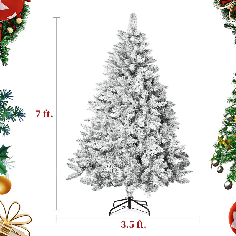 Arbre de Noël artificiel enneigé 6 pi / 7 pi avec base en métal, 7'