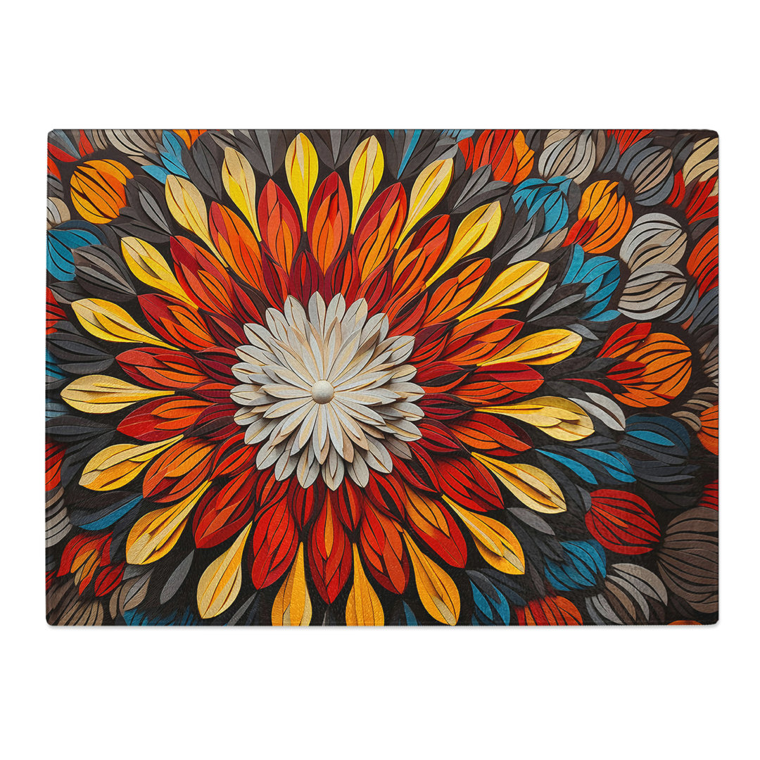 Mandala Flower Op Art  Glass Chopping Board
