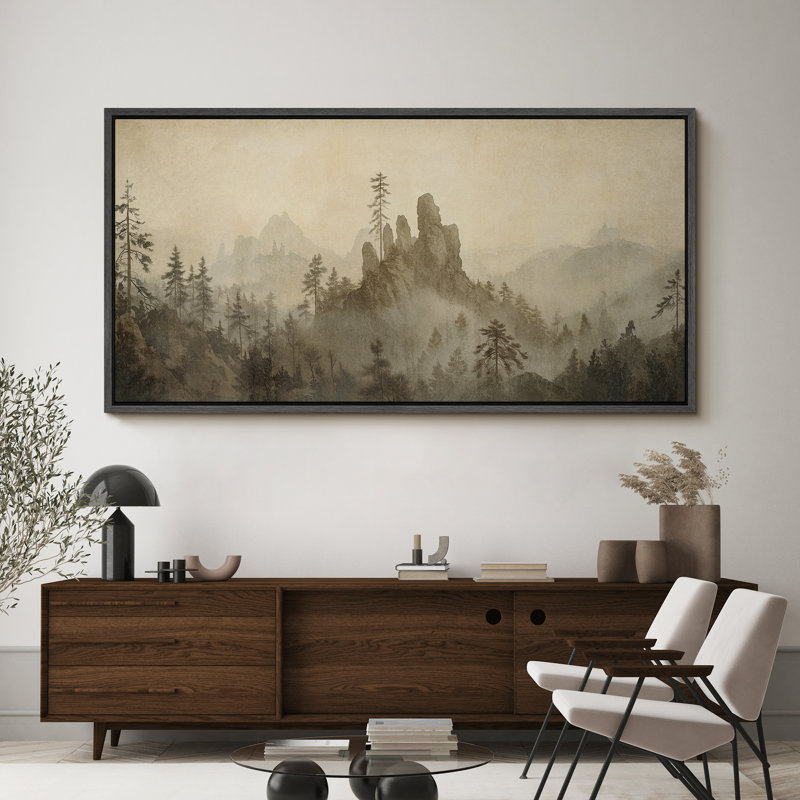 Impression sur toile encadrée Misty Mountain, Noir, H 30 po x l 60 po