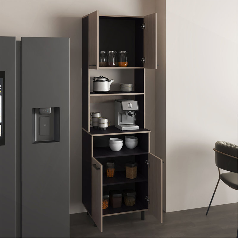 Armoire pour garde-manger Otomo, avec 5 tablettes et 4 portes, noir, gris clair