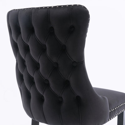Upholstered Wing-Back Dining Chair with Nailhead Trim and Solid Wood Legs,Set of 2