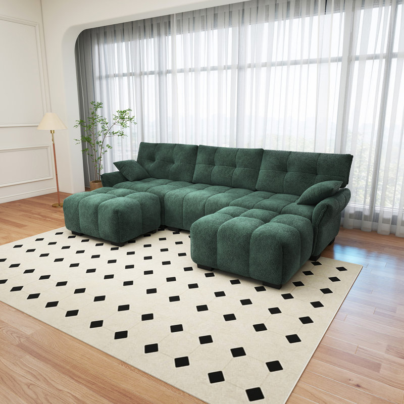 Ensemble de canapé 3 places avec repose-pieds et coussins décoratifs, structure robuste en bois massif en tissu chenille texturé élégant