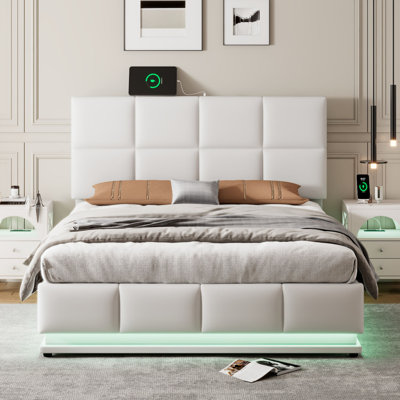 Contemporary Bed Frame-Tufted Upholstered Platform Bed With Hydraulic Storage System,Queen Size PU Storage Bed With LED Lights And USB Charger -  Ivy Bronx, 18293A78DDFC4A008A91196844C51AB8