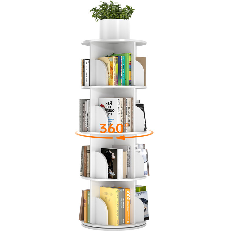 Rotating 4-tier Bookshelf, 360° Spinning Corner Bookcase, White Space Saving Organizer For Study Room, Home Office, Kids Rooms, Bedroom, Adults & Kids