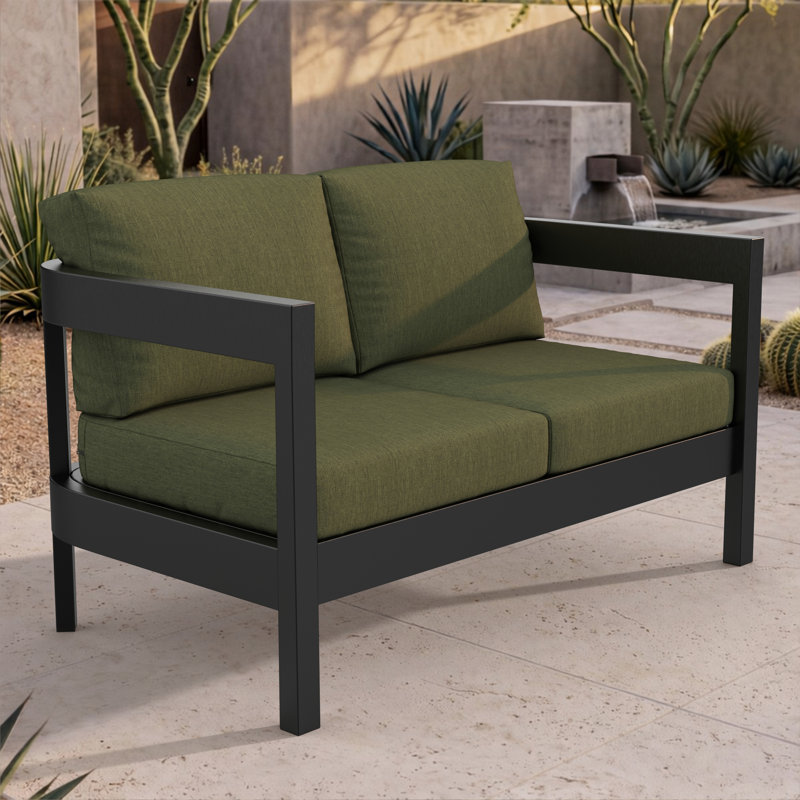 Causeuse d'extérieur moderne gris foncé avec structure en aluminium et coussins Sunbrella, Toile fougère Sunbrella®