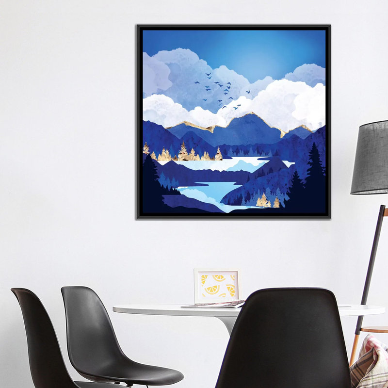 «Blue Lake», reproduction d'impression, Pas de tapis, H 37 po x l 37 po x P 1,5 po, Toile avec cadre noir