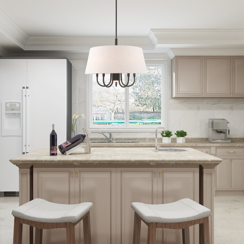 Barbora 6 - Light Dimmable Drum Chandelier, Oatmeal, English Bronze