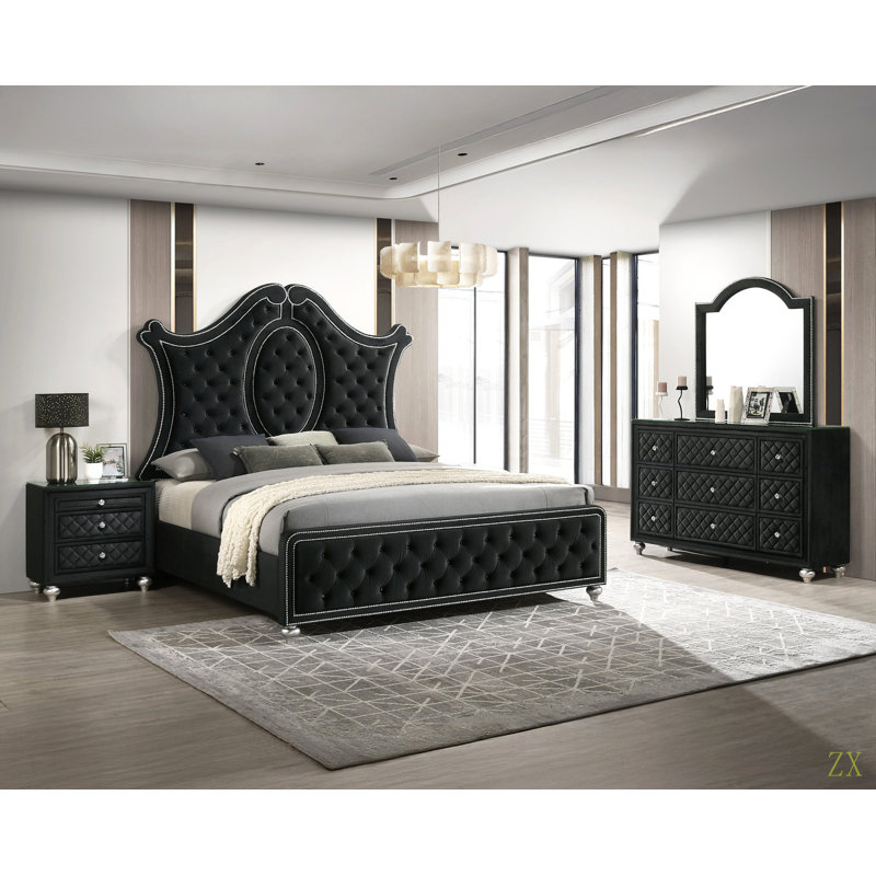 Tête de lit capitonnée 1Pc, Noir, Très grand lit