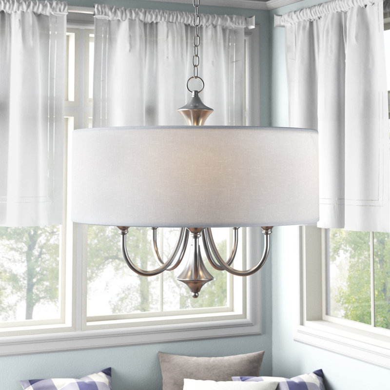 Lustre tambour 5 lumières Bhushan, Nickel satiné