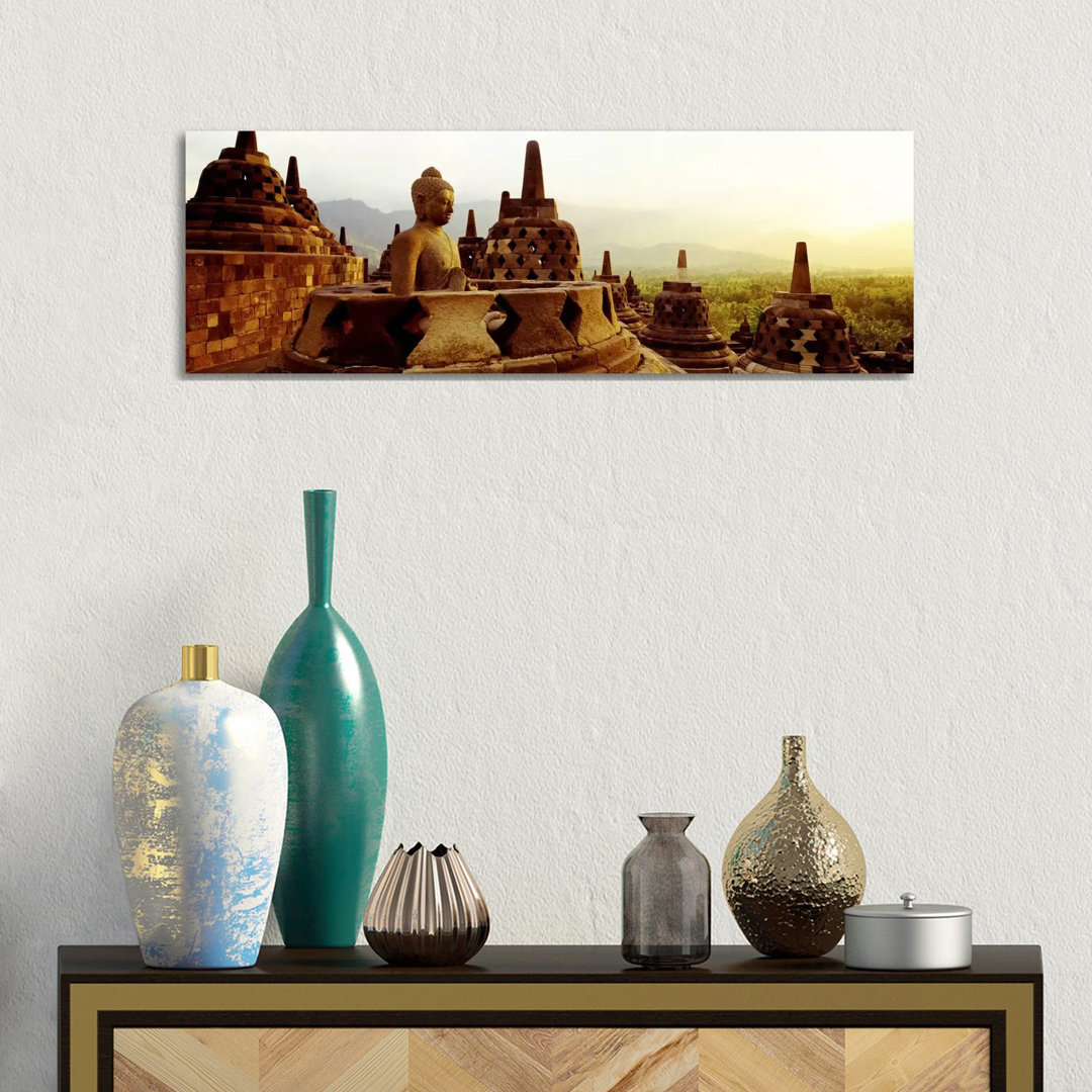 Indonesia, Java, Borobudur Temple - Wrapped Canvas Panoramic Print