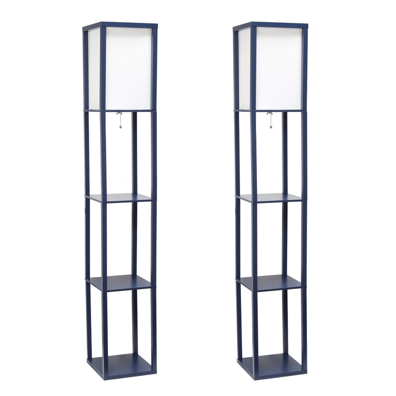 Aqua Painted Three Shelf Floor Lamp with White Shade