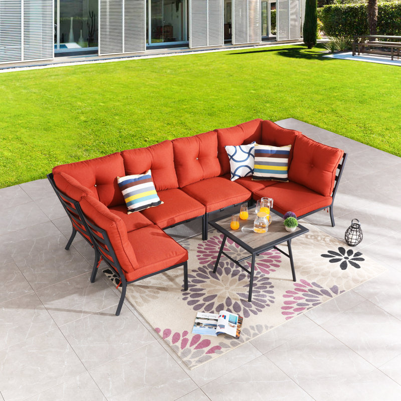 Ensemble de conversation modulaire avec coussins 7 pièces Jenalea