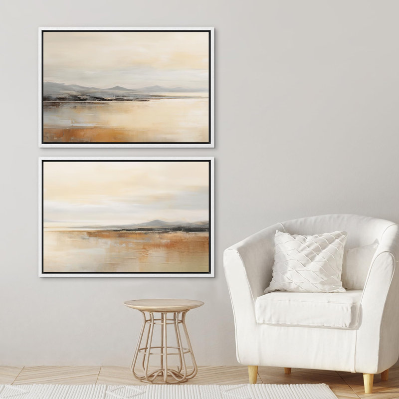 Minimal Landscape Calm Lake Waters and Distant Mountains Rustic 2 - Pièces, Cadre blanc, H 16 po x l 24 po