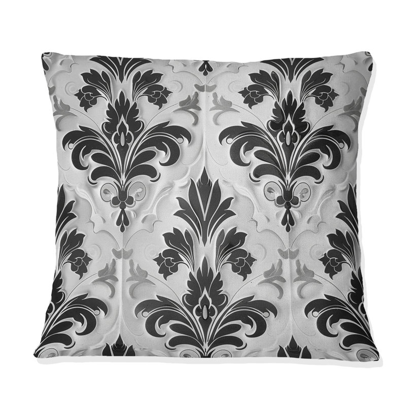 Coussin décoratif noir et blanc damassé Glamour IV, H 16 po x l 16 po