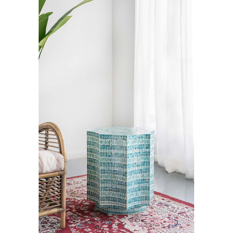 17x17x20" Stool with Capiz Design, Blue Multi