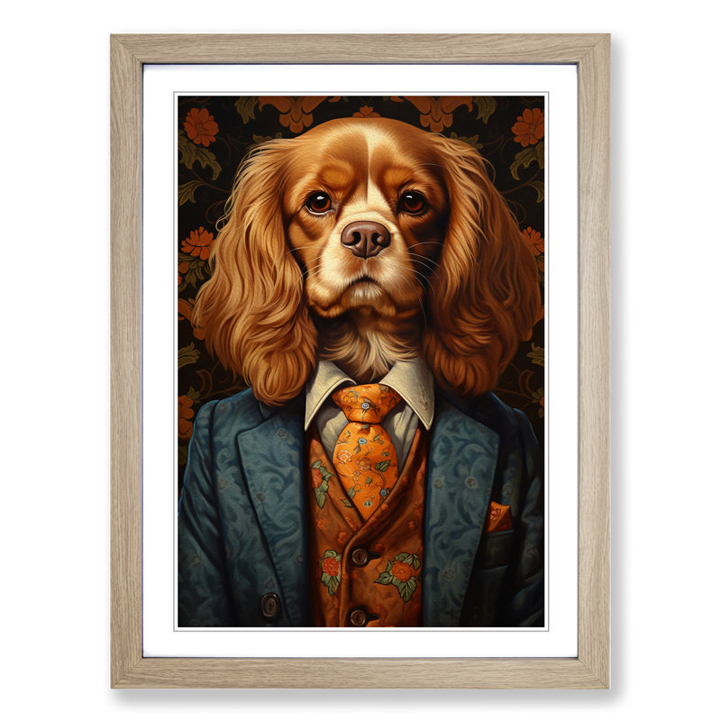 Cavalier King Charles Spaniel In A Suit Painting No.3 - Single Picture Frame Print on Wood, 34cm H x 25cm W x 2cm D