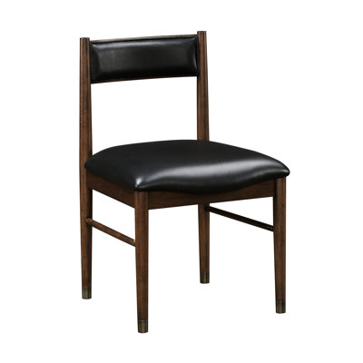 Of 2 Dining Chairs, Black Leather Upholstery, Cherry Wood Finish, Modern Transitional 2Pcs Contemporary Side Finish