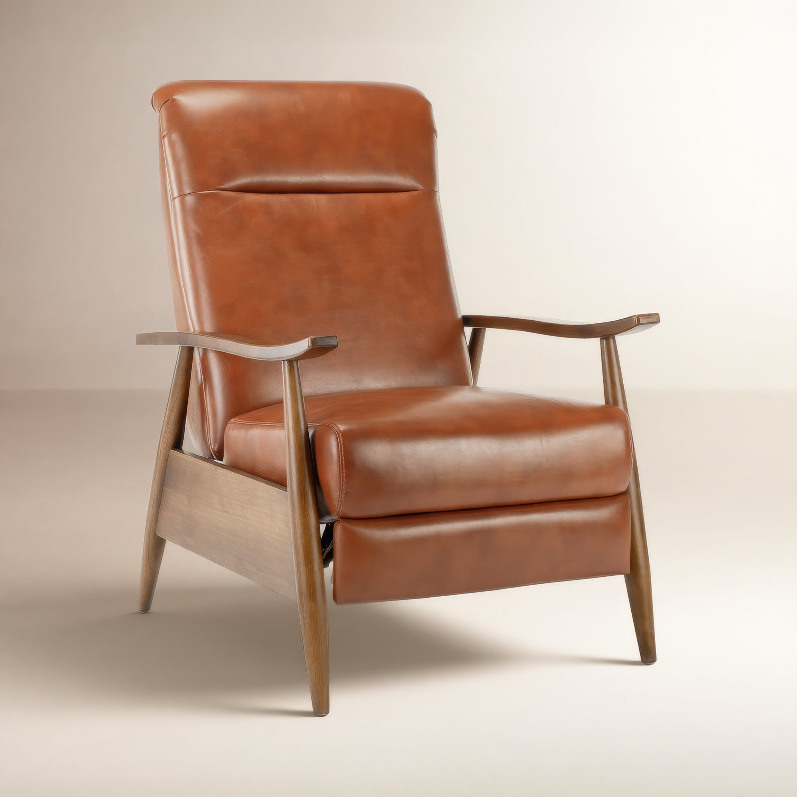 Imona 30" Genuine Leather Manual Recliner, Caramel Pebbled Faux Leather