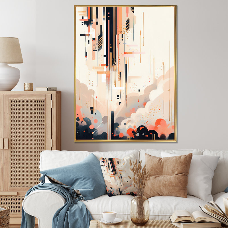 «Peach Cream Multifacillet Whirls», reproduction sur toile, 20" H x 12" W, Cadre flottant doré