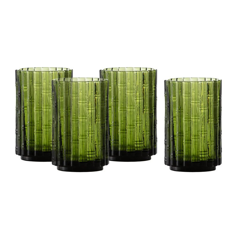 Fortessa Mahalo Stackable Glass, 11 Oz. Double Old Fashioned (Set of 4), Ginger Gold, Palm Green, 13.5 fl oz
