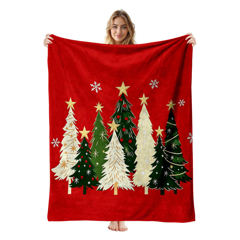 Plaid en flanelle polaire JYK pour Noël, léger, respirant, doux et chaud en microfibre pelucheuse, 127 x 152 cm, collection Arbre de la Forêt