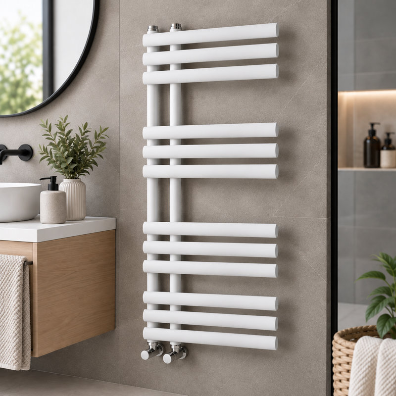 Flat Panel Towel Rail Heated Towel Rails, 113cm H x 50cm W x 56cm D, White