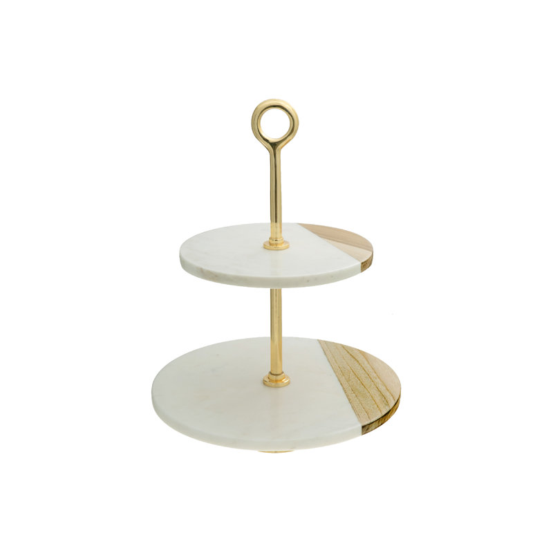 Présentoir à gâteaux à 2 niveaux Marble, Blanc