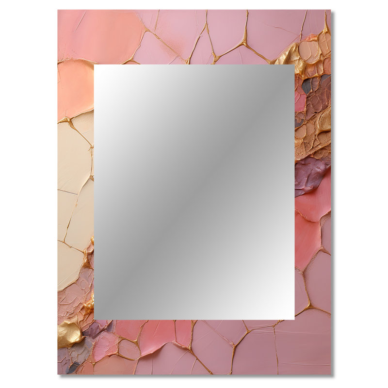 «Pink Gold Minimalisme Poteries», grand miroir à spirales abstraites, décor de miroir mural rose unique, impression d'art en métal