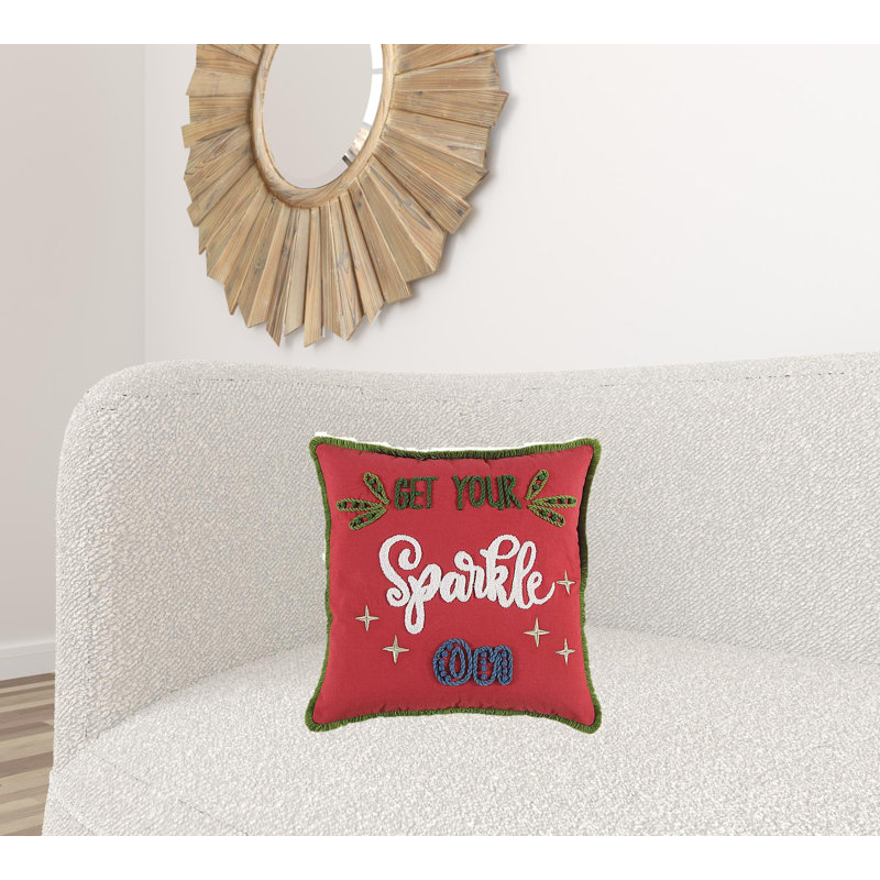 Coussin rouge et vert brodé Sparkle