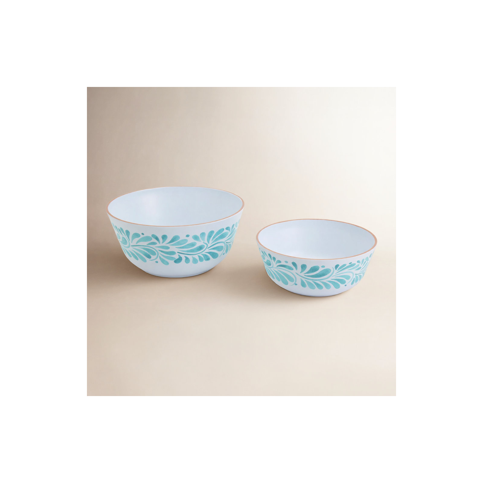 INFUSE 2-Piece Melamine Serving Bowl Set, Lebrillo, White/Aqua