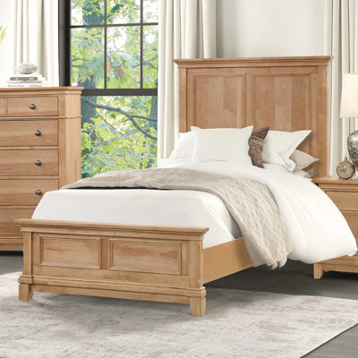 Cadre de lit simple en chêne naturel avec tête de lit en bois d'hévéa, bois d'ingénierie, placage massif et pacanier pour une ambiance de chambre à coucher avec style, finition