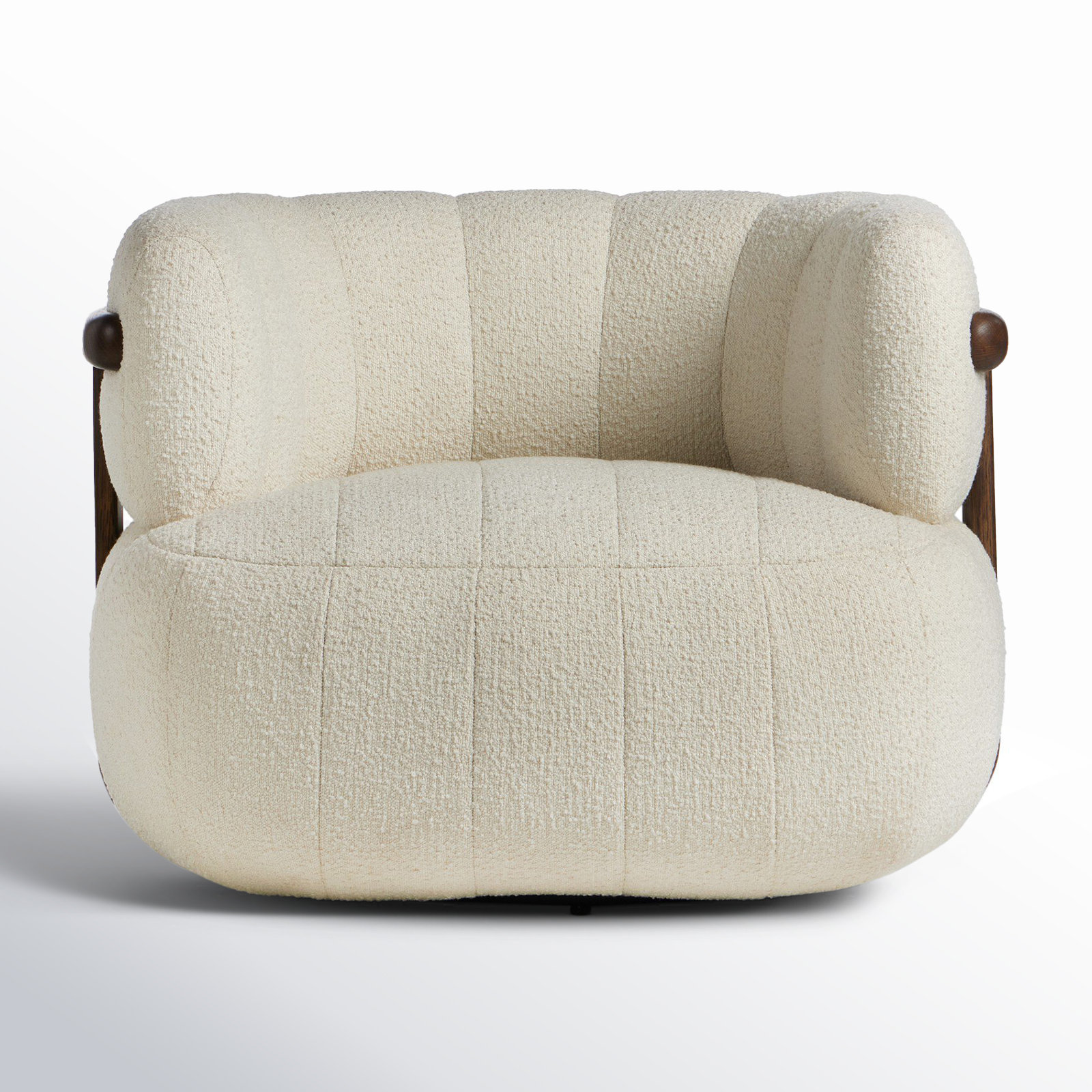 Gian Upholstered Swivel Barrel Chair, Altro Snow Polyester Blend