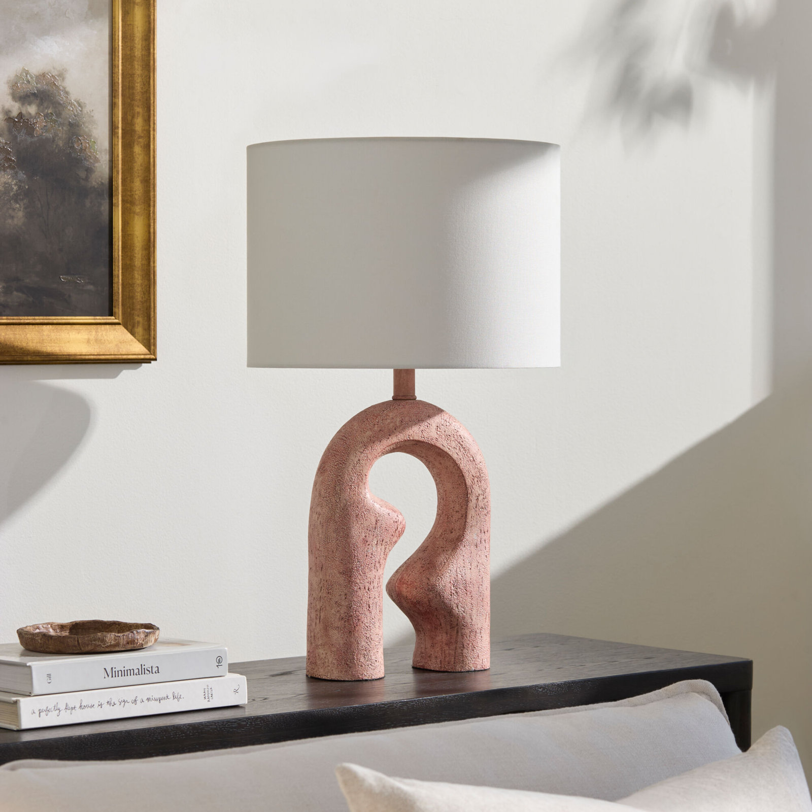 Jordie 1-Light Resin Table Lamp with Linen Drum Shade, Blush