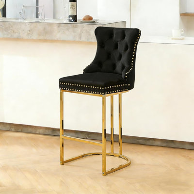26" Modern Counter Height Barstools with Tufted and Nailhead Trim